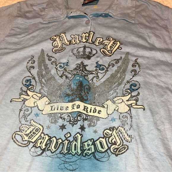 nwt Harley Davidson Live To Ride Stadium Blue Polo Natural Fade Graphic Large - Picture 2 of 9